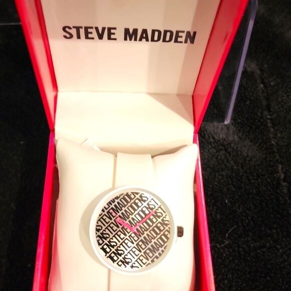 Steve Madden Logo Crazy Silicone Watch- White w/Pink Dial main image 6
